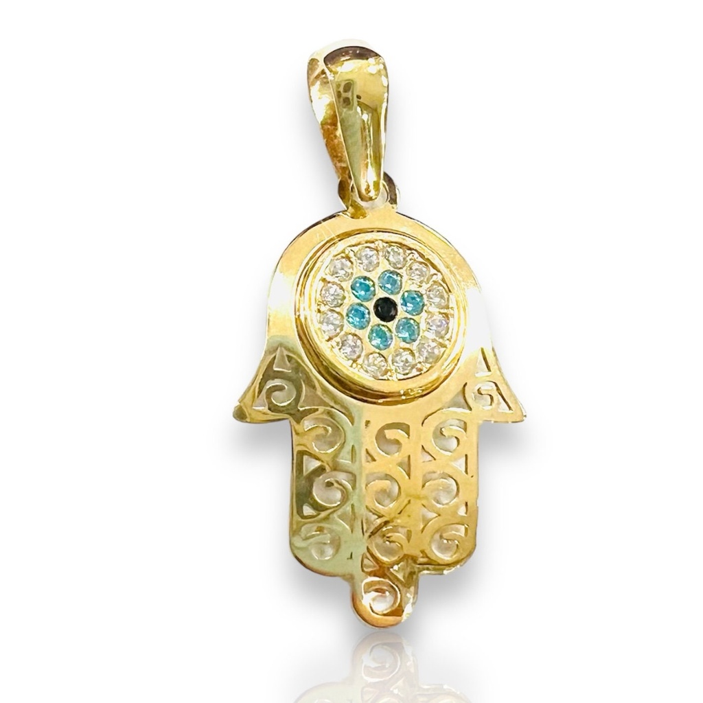 Colgante mano de Fátima de Oro Amarillo y Circonitas