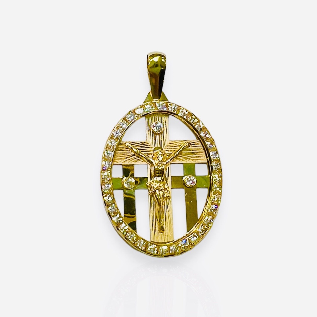 COLGANTE Oval de Oro Amarillo de 18 kilates y Circonitas