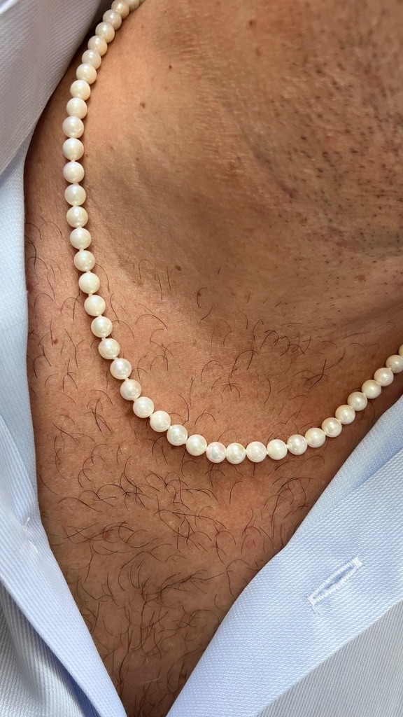 Collar de perlas redondas cultivadas japonesas naturales con cierre chapado en plata , Perlas Hombre y Mujer 