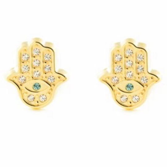 PENDIENTES de Oro Amarillo de 18 Kilates y Circonitas. Pendiente Oro, Cierre de Rosca, Pendientes Oro de 18 kilates, 0.42 gramos