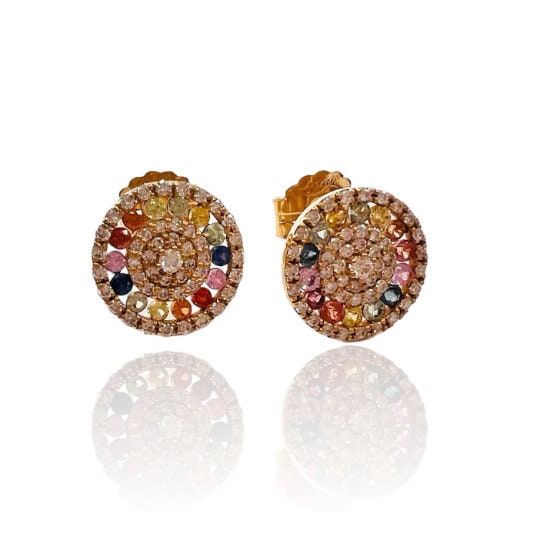 Pendientes de oro amarillo de 18 kilates con DIMANTES de 0.52 quilates en total y ZAFIROS multicolor Cachemira