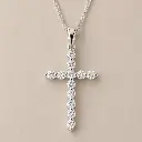 COLGANTE en forma de CRUZ de ORO Blanco de 18 kilates y Brillantes, Colgante religioso con 12 brillantes de 0.359 kilates en total