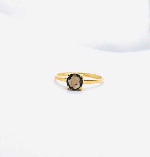 ANILLO TOPACIO FUME Oro Amarillo 18 Kilates, Anillo Oro Amarillo 18 kl TOPACIO, Topacio Fume Circular de 6 mm de Diámetro
