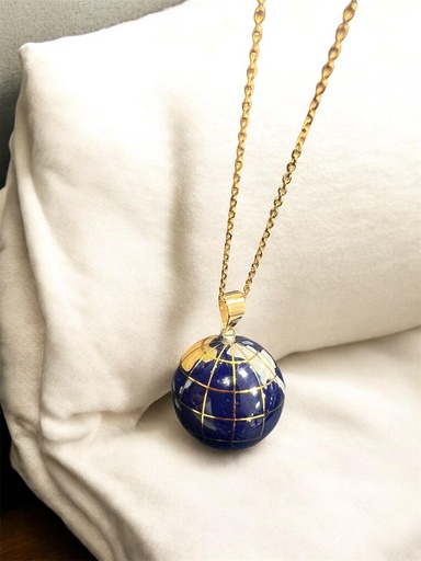 [Co 17] COLGANTE de BOLA del MUNDO de Lapislázuli y vetas de Oro Amarillo de 18 k