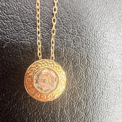 [P 1123] CADENA y COLGANTE Circular Greca con circonita, Oro Amarillo de 18 kilates