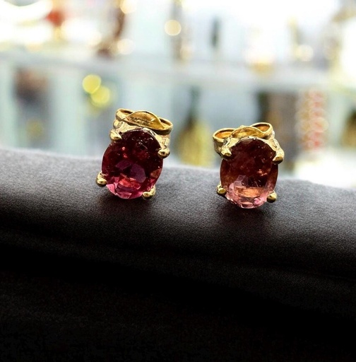 [Co 26] PENDIENTES De ORO Amarillo 18K  y Turmalina