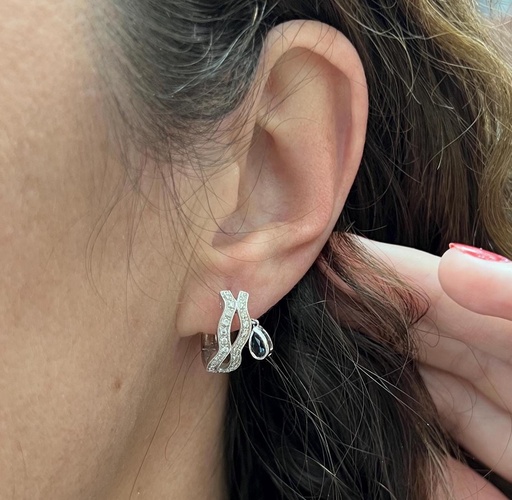 [P 1026] Argolla de Brillantes y Zafiros en Oro blanco 18 k