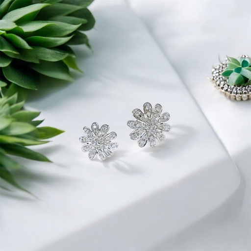 [P 68] PENDIENTES de Flor con Brillantes y Oro de 18 kilates