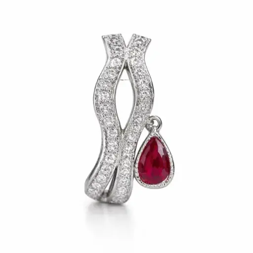 [P 1026] Argolla de Brillantes y Rubí en Oro blanco 18 k