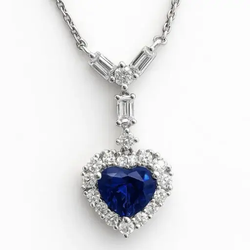 [Col 12] COLLAR de Oro Blanco de 18 Kilates con un Corazón de Tanzanita y con brillantes alrededor