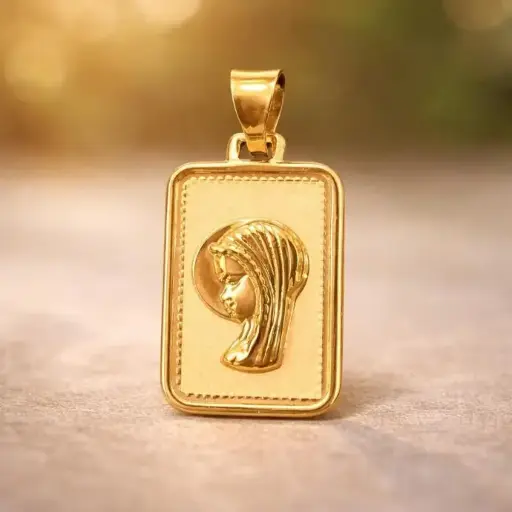[Co 76] MEDALLA Rectangular Virgen Niña de Oro Amarillo 18 kilates 