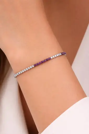 [Pu 23] PULSERA Riviere con Brillantes, Rubí y oro Blanco de 18 kilates, Pulsera preciosa de Brillantes