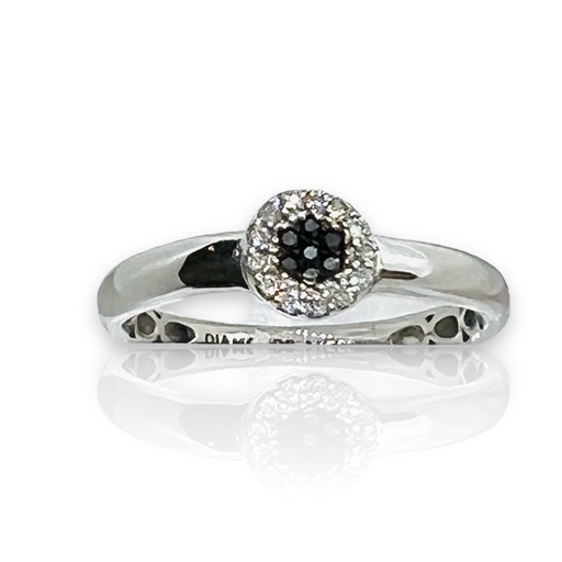 [An 201] ANILLO BRILLANTES Negros y Blancos en Oro Blanco  de 18 kilates